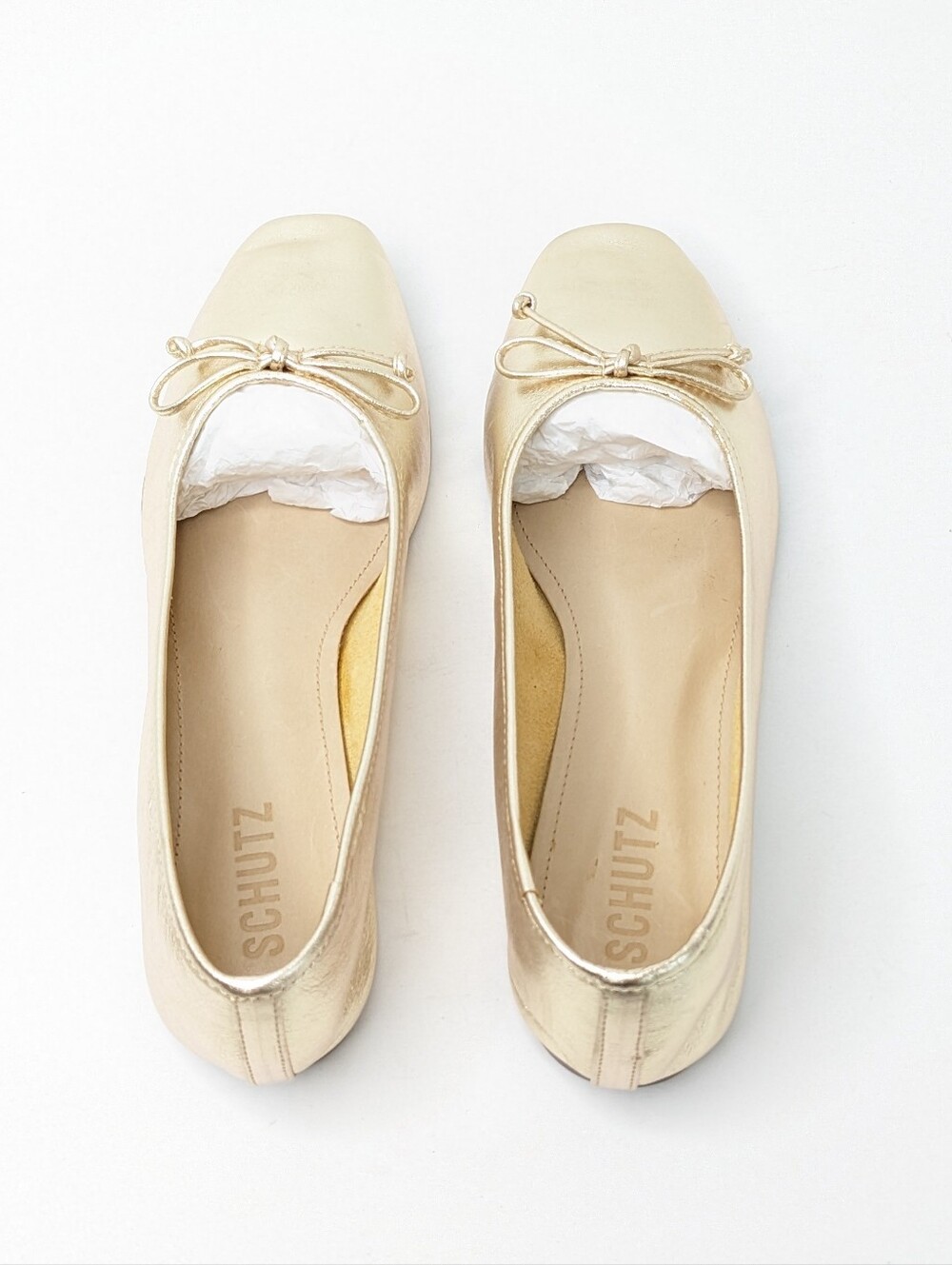 Schutz Arissa Square Toe Ballet Flats Metallic Gold Women's 7.5 - Picture 4 of 6